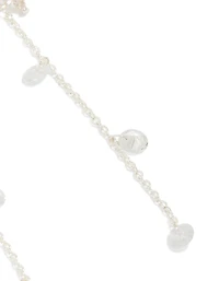 Silver Plated Cubic Zirconia Flower Station Drop Earrings