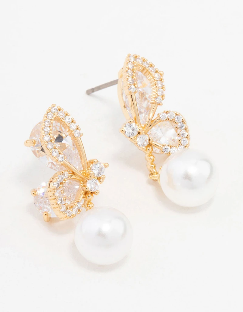Boucles d’oreilles cubiques en zircone en perle papillon plaquées or