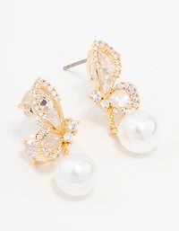 Boucles d’oreilles cubiques en zircone en perle papillon plaquées or