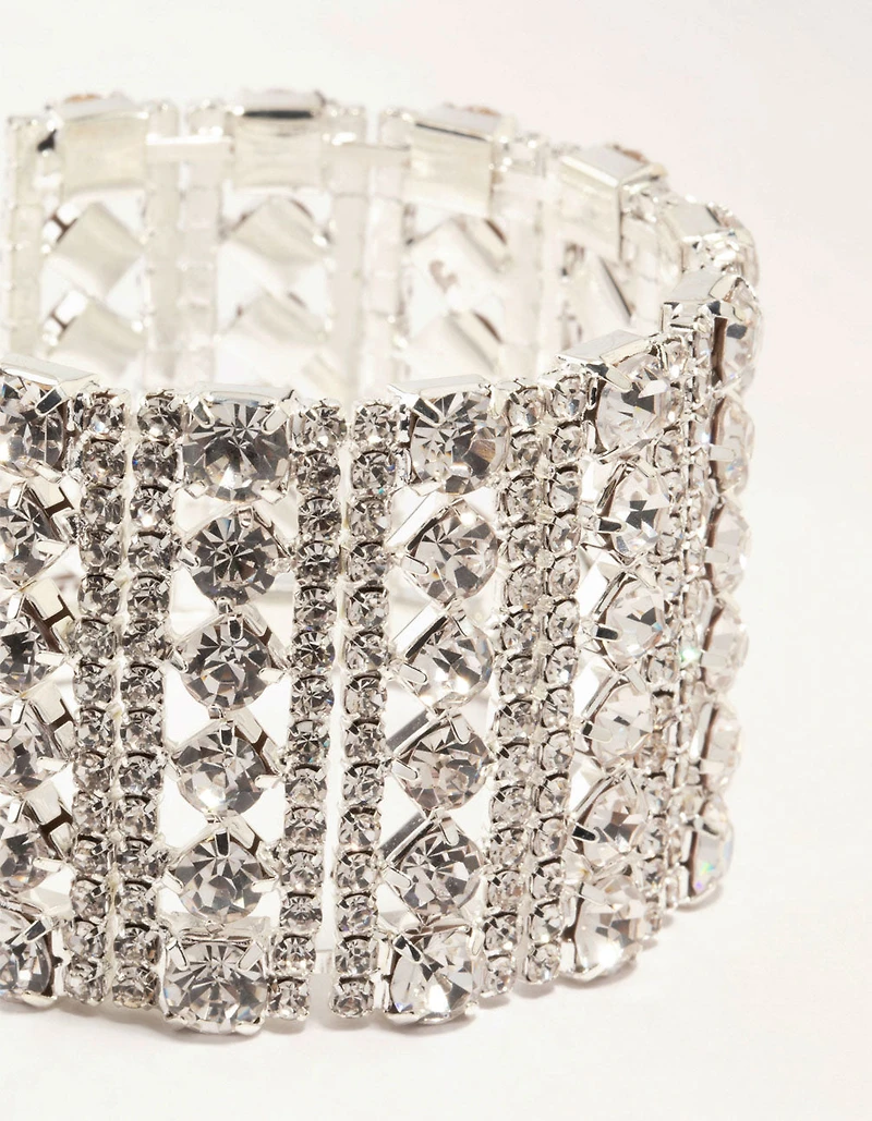 Silver Diamante Caged Wrist Cuff