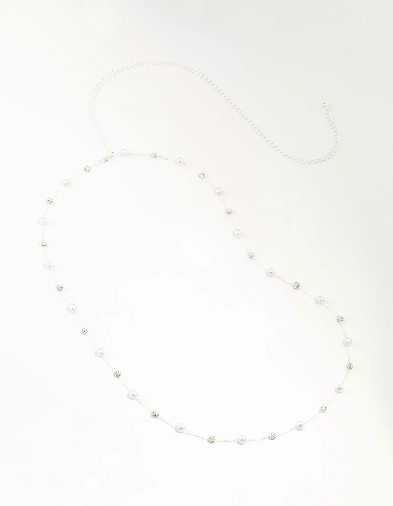 Silver Pearl & Diamante Station Waist Chain
