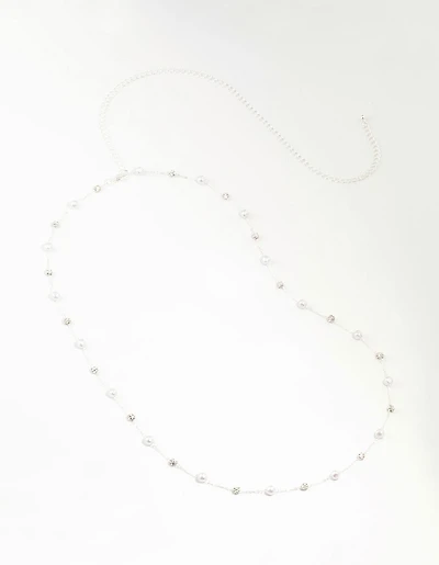 Silver Pearl & Diamante Station Waist Chain