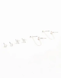 Silver Plated Brass  Flower & Chain Earrings 3-Pack