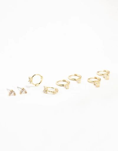Gold Plated Brass Cubic Zirconia Hoop Earrings 4-Pack