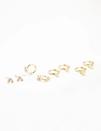 Gold Plated Brass Cubic Zirconia Hoop Earrings 4-Pack