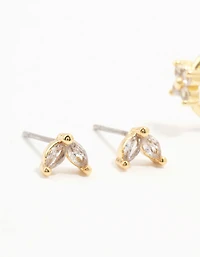 Gold Plated Brass Cubic Zirconia Hoop Earrings 4-Pack