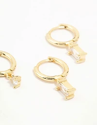 Gold Plated Brass Cubic Zirconia Hoop Earrings 4-Pack