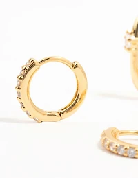 Gold Plated Brass Rope & Pave Cubic Zirconia Hoop Earrings 3-Pack