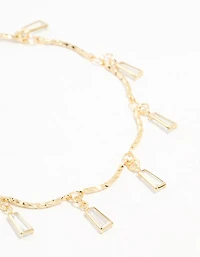 Gold Plated Brass Cubic Zirconia Baguette Charm Bracelet