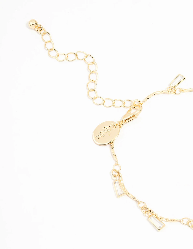Bracelet à breloques Baguette en zirconie en laiton cube plaqué or