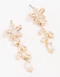 Gold Cubic Zirconia Flower Trail Drop Earrings