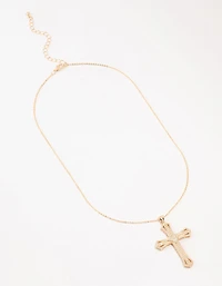 Gold Radiant Cubic Zirconia Cross Necklace
