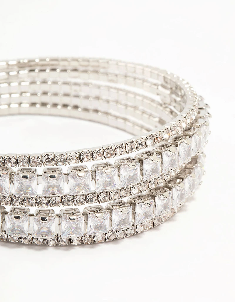 Poignet en zircone cubique en argent superposé