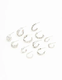 Silver Twisted & Sleek Hoop Earrings 6-Pack
