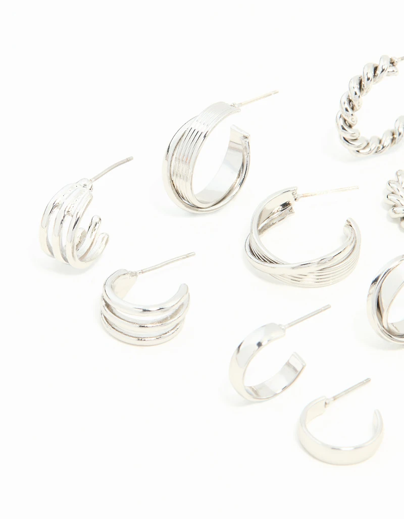 Silver Twisted & Sleek Hoop Earrings 6-Pack