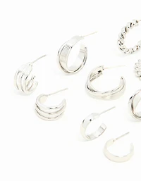 Silver Twisted & Sleek Hoop Earrings 6-Pack