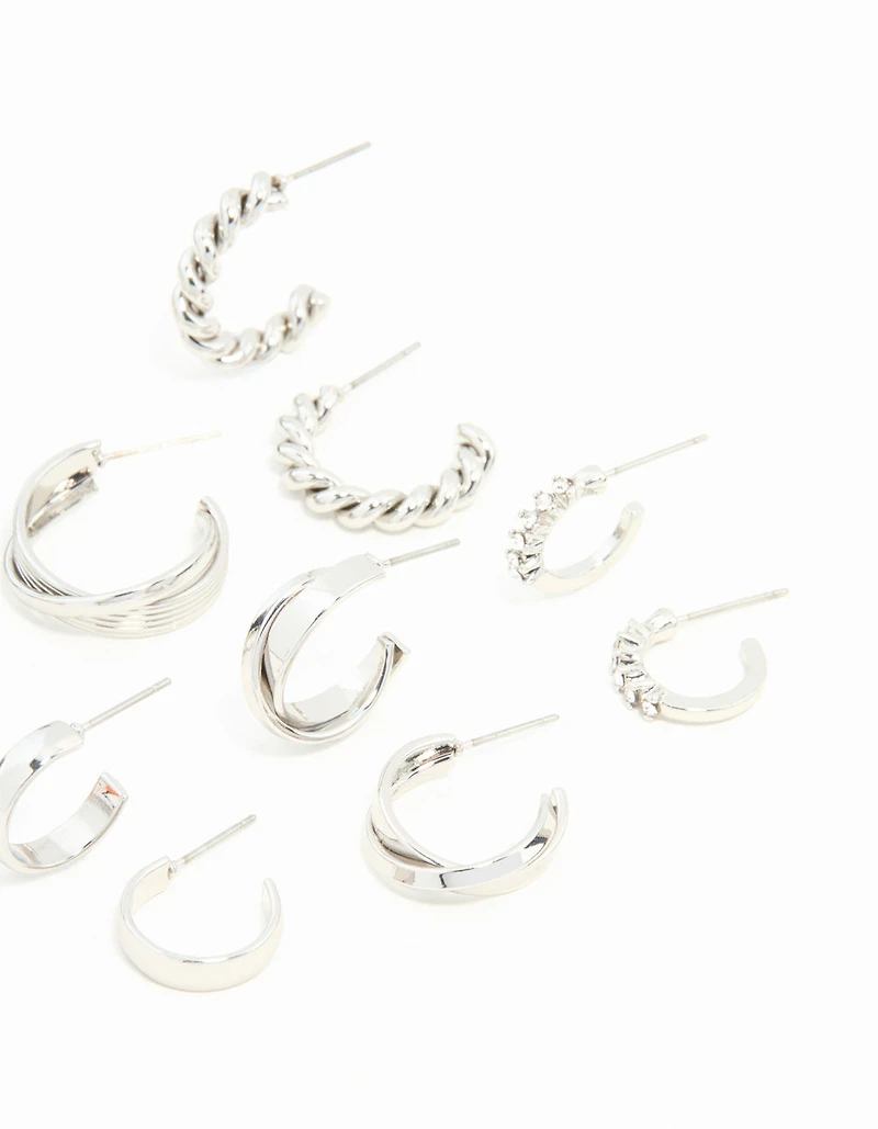 Silver Twisted & Sleek Hoop Earrings 6-Pack