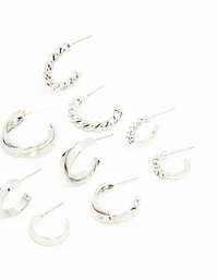 Silver Twisted & Sleek Hoop Earrings 6-Pack
