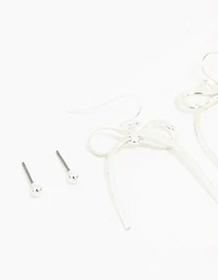 Silver Sleek Ball, Diamante & Bow Earrings 3-Pack
