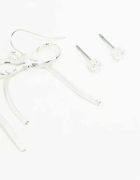 Paquet de 3 boucles d’oreilles Silver Sleek Ball, Diamante & Bow