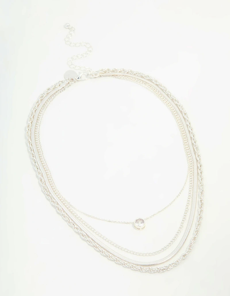 Silver Chain & Diamante Layered Necklace