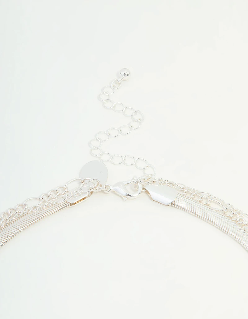 Silver Chain & Figaro Heart Locket Layered Necklace