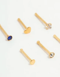 Gold Plated Titanium Heart & Cubic Zirconia Nose Studs 6-Pack