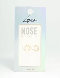 Gold Plated Titanium Cubic Zirconia & Spiral Nose Rings 2-Pack