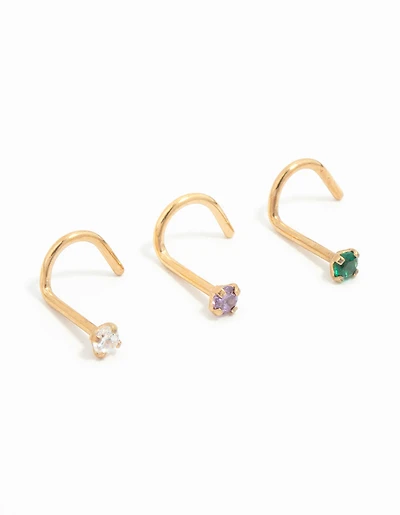 Gold Plated Titanium Classic Gem Nose Studs 3-Pack