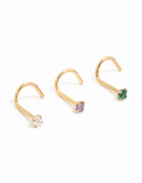 Gold Plated Titanium Classic Gem Nose Studs 3-Pack