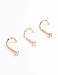 Rose Gold Plated Titanium Light Stone Nose Studs 3-Pack