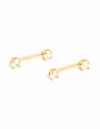 Gold Plated Titanium Round Cubic Zirconia Nipple Bars 2-Pack