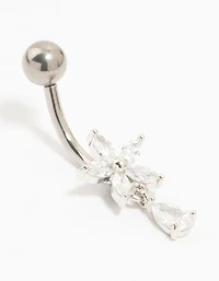 Titanium Cubic Zirconia Flower Threadless  Belly Bar