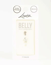 Titanium Cubic Zirconia Flower Threadless  Belly Bar