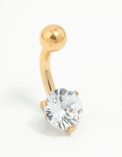 Gold Plated Titanium Round Cubic Zirconia Mini Belly Bar
