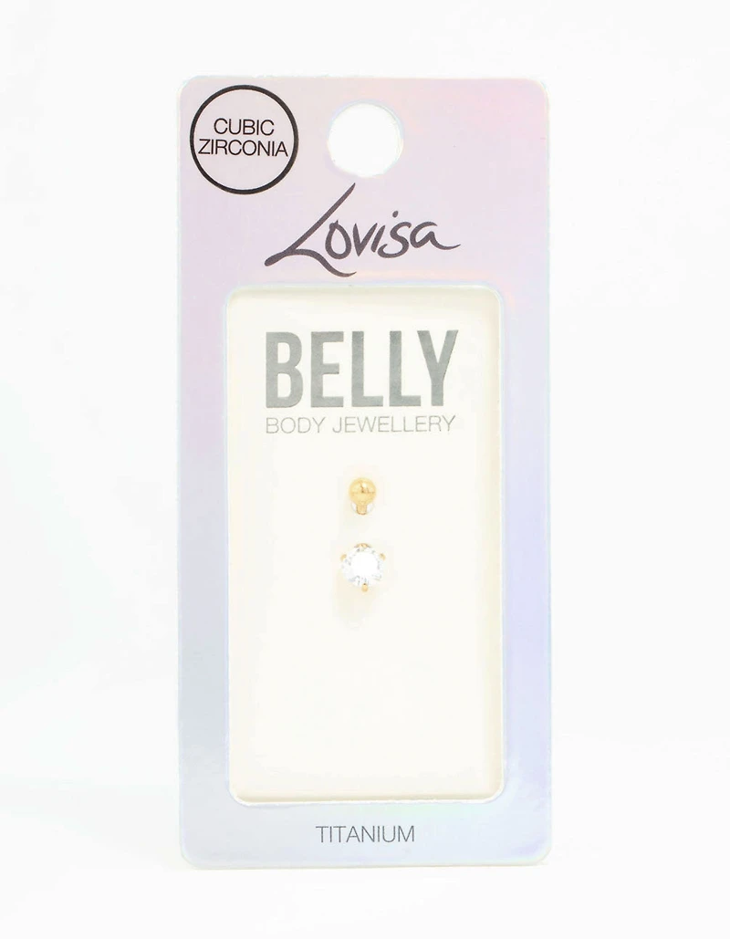 Gold Plated Titanium Round Cubic Zirconia Mini Belly Bar