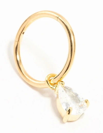 Gold Plated Titanium Cubic Zirconia Pear Charm Belly Ring