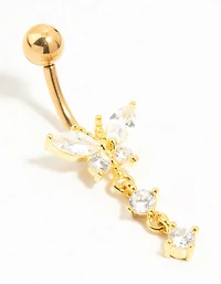 Gold Plated Titanium Cubic Zirconia Butterfly Drop Threadless Belly Bar