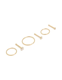 Clous et anneaux de nez en zircone cubique en titane plaqué or Pack de 6