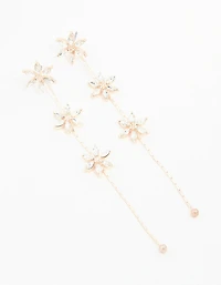 Rose Gold Diamante Flower Trail Drop Earrings