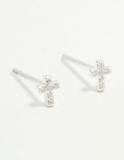 Sterling Silver Mini Cubic Zirconia Cross Stud Earrings