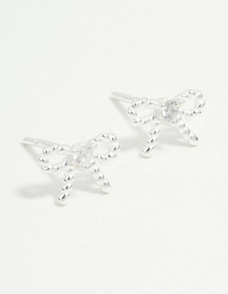 Sterling Silver Textured Bow Stud Earrings