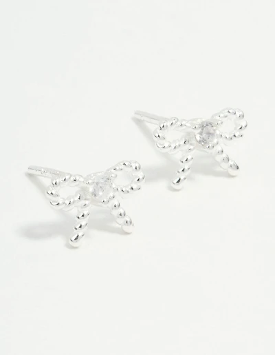 Sterling Silver Textured Bow Stud Earrings