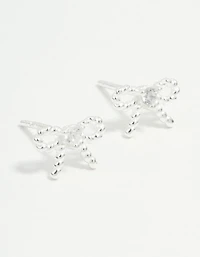 Sterling Silver Textured Bow Stud Earrings