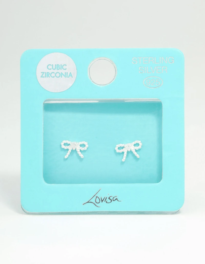 Sterling Silver Textured Bow Stud Earrings