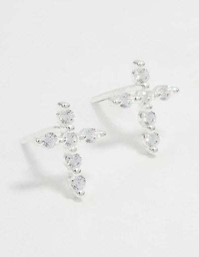 Sterling Silver Marquise Cubic Zirconia Cross Stud Earrings