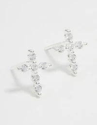 Sterling Silver Marquise Cubic Zirconia Cross Stud Earrings