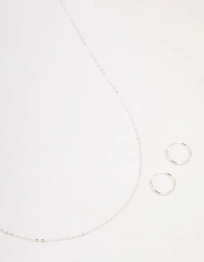 Sterling Silver Chain Necklace & Hoop Earrings Set