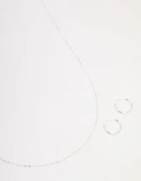 Sterling Silver Chain Necklace & Hoop Earrings Set