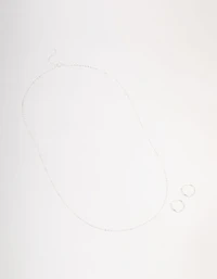 Sterling Silver Chain Necklace & Hoop Earrings Set